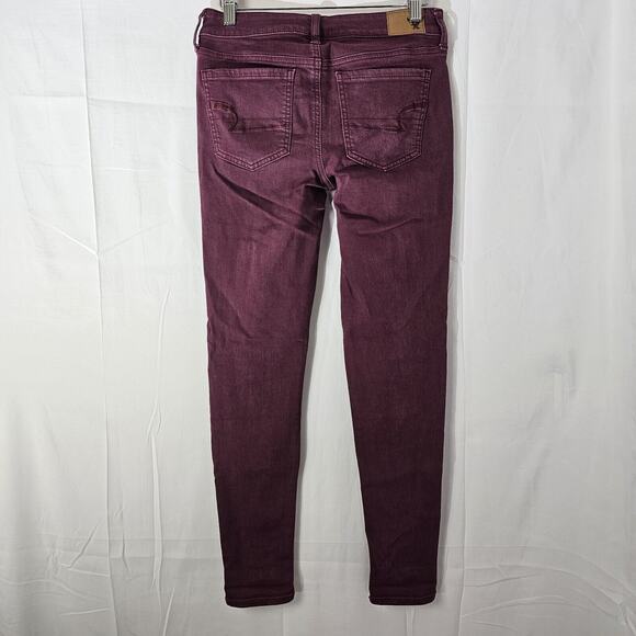 American Eagle Outfitters Womens Maroon Jeggings Skinny Stretch Sz 4 Distressed - Picture 5 of 12